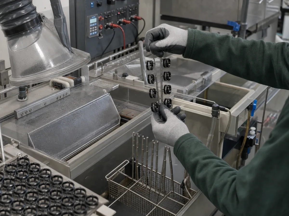 Production-environment visualization of black rings on a rack at a controlled electroplating workstation