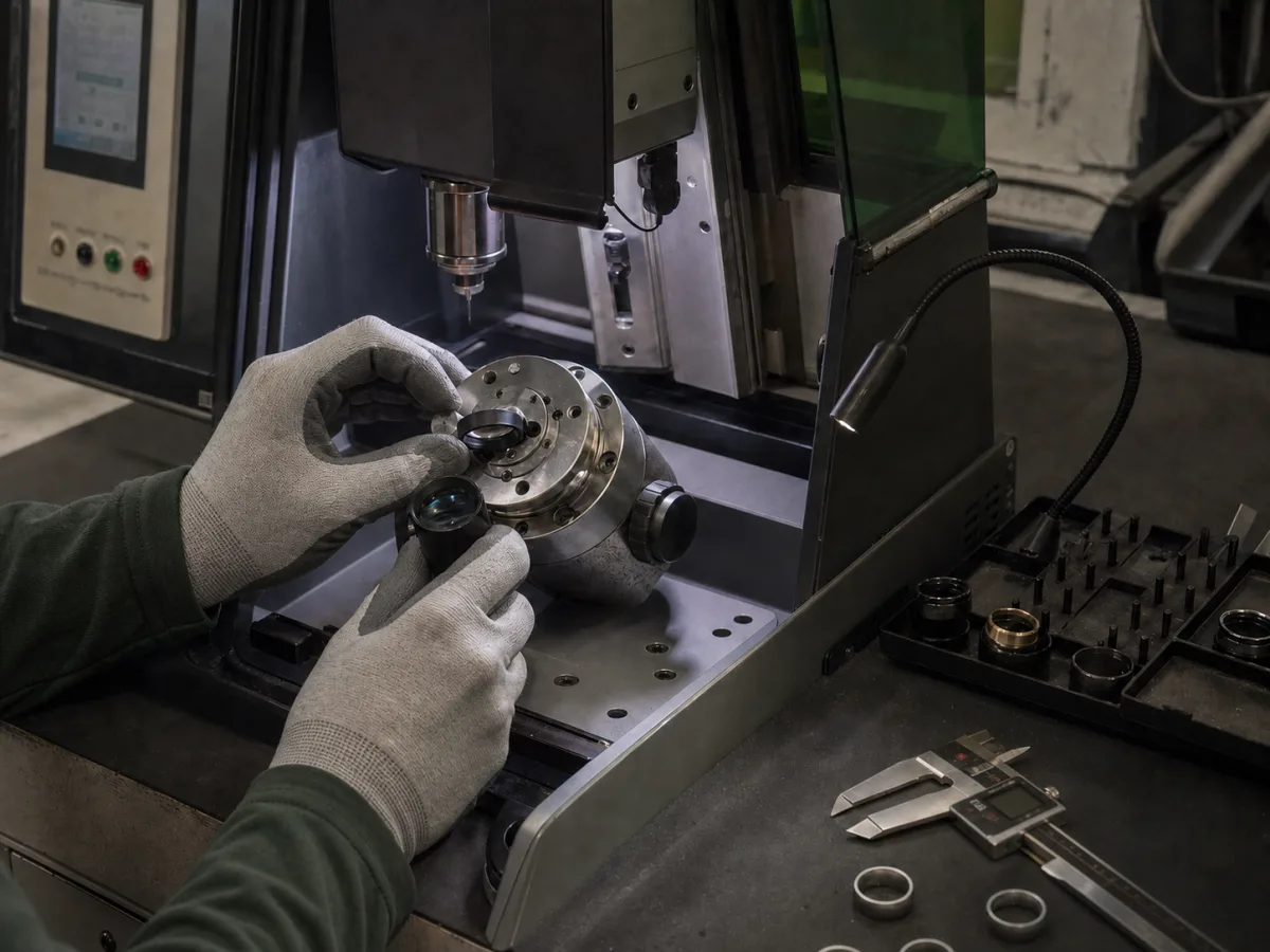 Production-environment visualization of a black ring aligned in a rotary laser engraving fixture